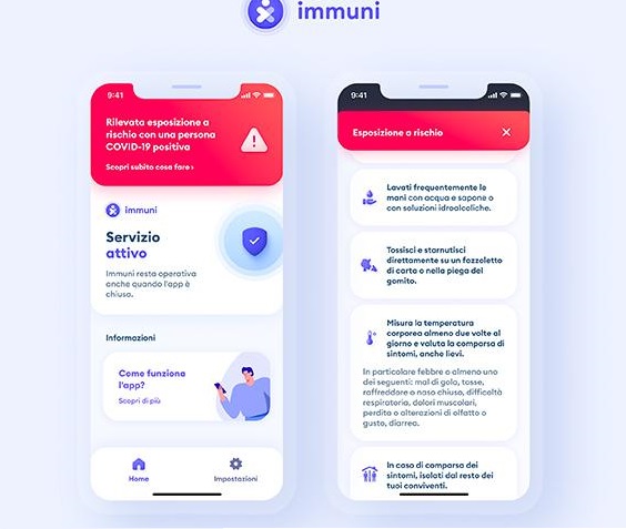 APP Immuni - Notifica di avvenuto contatto con persona esposta al covid coronavirus